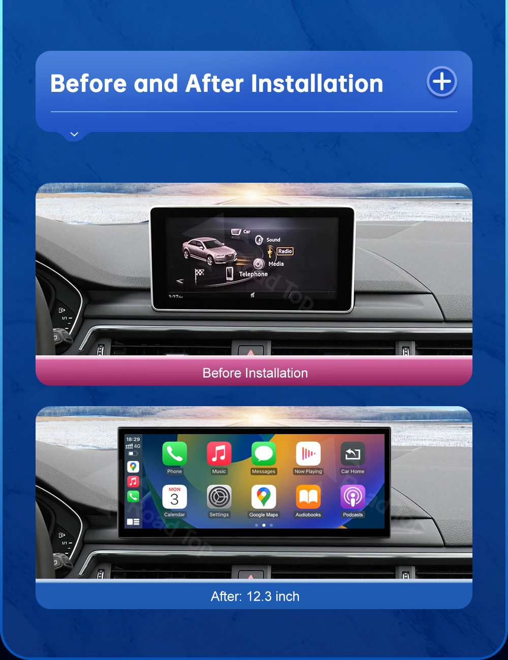Touch-Display für Audi A4 A5 B9 2016-2019 Road Top 12,3 Zoll Multimedia-Player Android Auto Link GPS Carplay Bildschirm Car Play – Detail 3