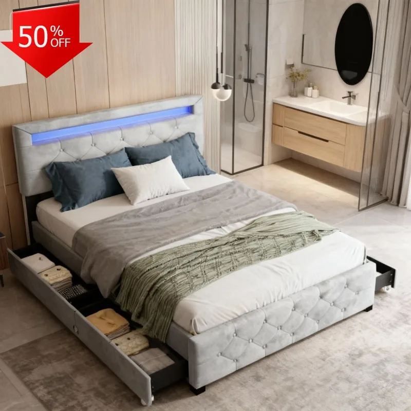 Bedroom Bed Frame Full Queen Beds With Mattresses Included Living Room Furniture for Home Mattress Topper Bed Bases & Frames