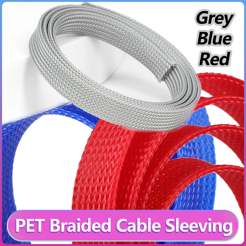 

2mm~60mm PET Expandable Braided Cable Grey/Blue/Red High Density Insulated Line Protection Wire Wrap Sheath For Cables sleeve