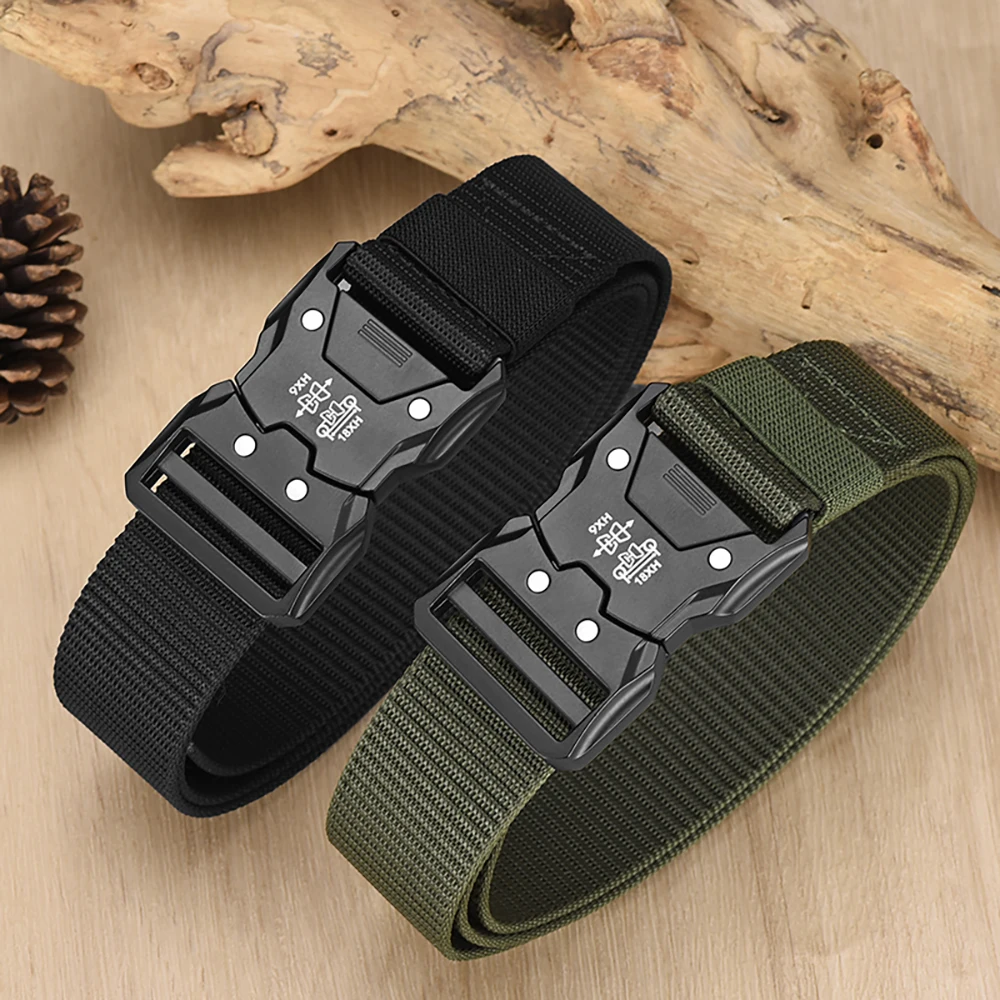 2pcs Men's Belt Outdoor Hunting Tactical Belt Multifunctional Buckle Nylon Belt High Quality Men's Canvas Belt Plastic Buckle