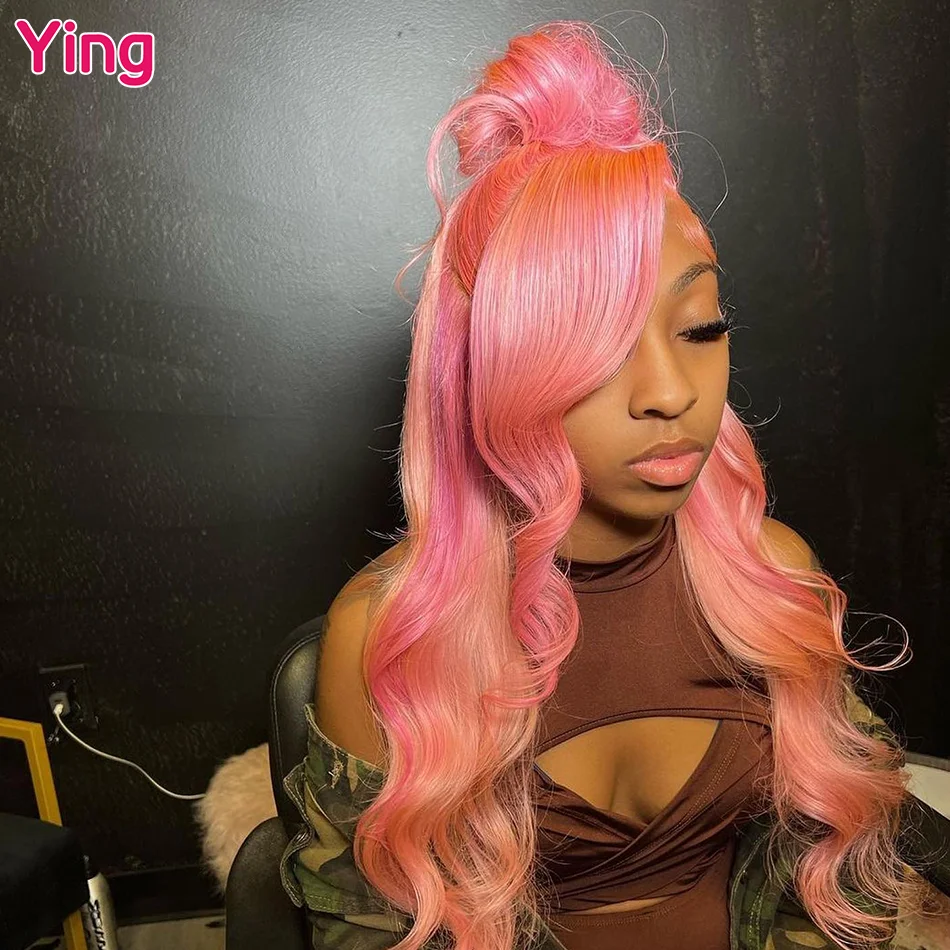 Ying Brazilian Hair Pink Colored Body Wave 200% Remy 13x4 Lace Frontal Wig PrePlucked 13x6 Lace Front Human Hair Wigs Blonde