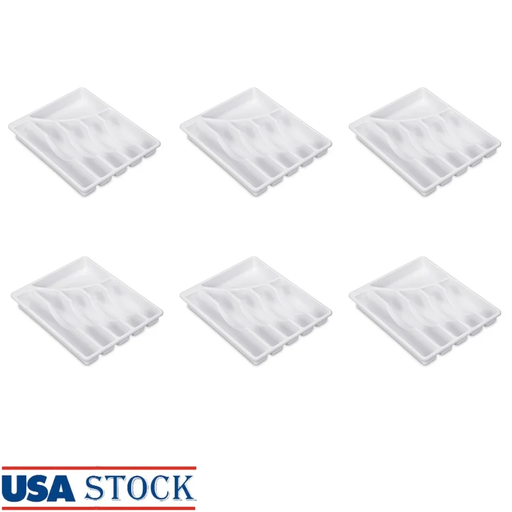 

6 Compartment Cutlery Tray Plastic Utensil Organizer Kitchen Drawer Storage Easy Clean BPA Free Sorter Flatware and School