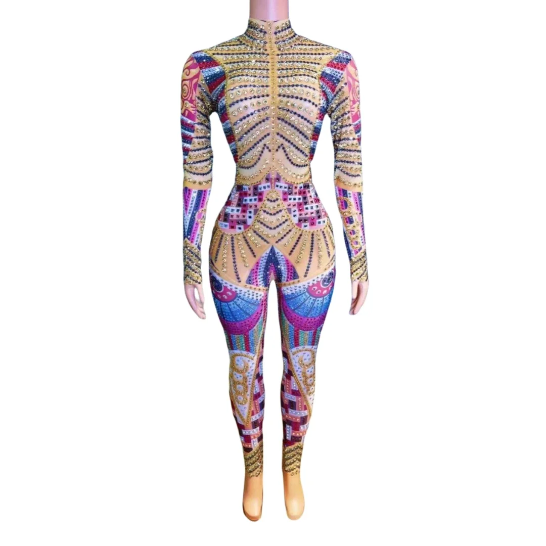

Stretch Rhinestone Crystals Jumpsuits For Women Pole Dance Costume Photo Shoot Props Carnival Celebrate Drag Queen Outfit