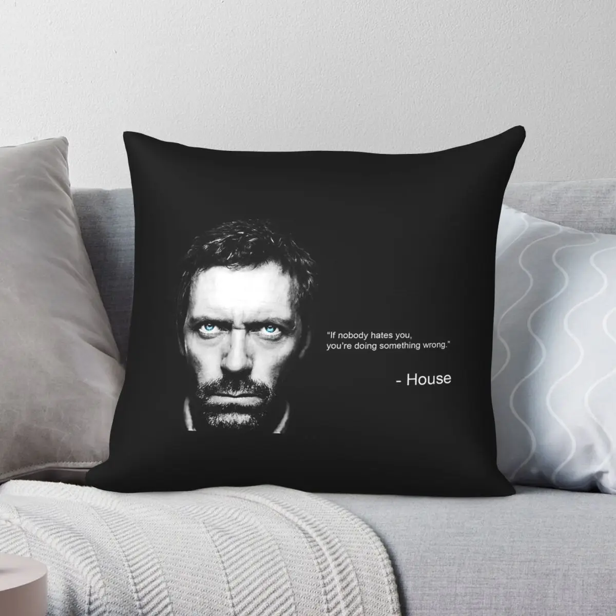Housse de coussin carrée avec citation inspirante House Md, en polyester, lin et velours, avec fermeture éclair créative, pour la maison