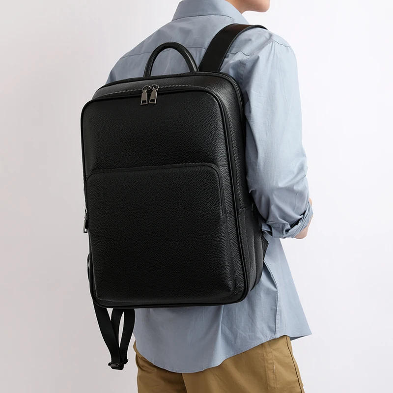 100% بقرة جلد طبيعي الرجال حقائب الظهر موضة الجلد الطبيعي الحقيقي حقيبة ظهر الطالب الصبي العلامة التجارية الفاخرة حقيبة كمبيوتر محمول كبيرة