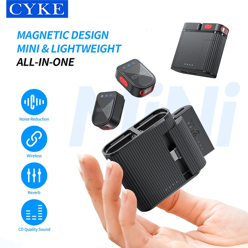 CYKE One-Two Two Magnetic Wireless Microphone Portable Mini with Noise Cancellation Hybrid Sound Effects 600mAh Charging Bay H01