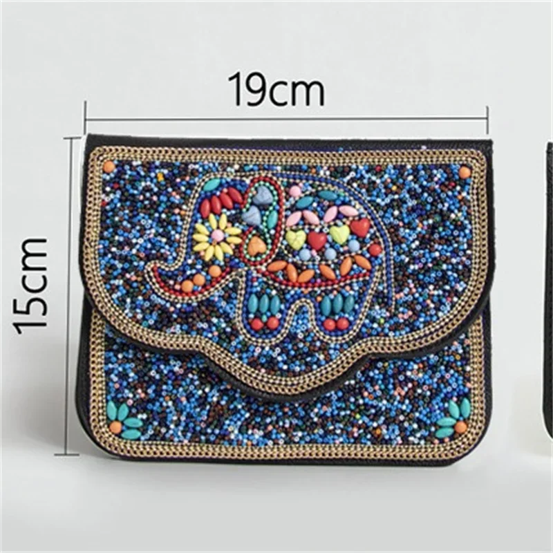 Persian Style Beading Purse Colorful Shell Flower Elephant Handmade Body Cross Bags Stone Coin Pouch Thailand Crafts Souvenir