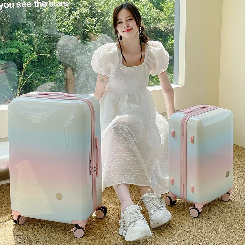 Rolling Suitcase Gradient Color Luggage Hard Shell Suitcase Carry on Luggage Trolley Bag Under Seat Luggage Suitcase 20 Inch
