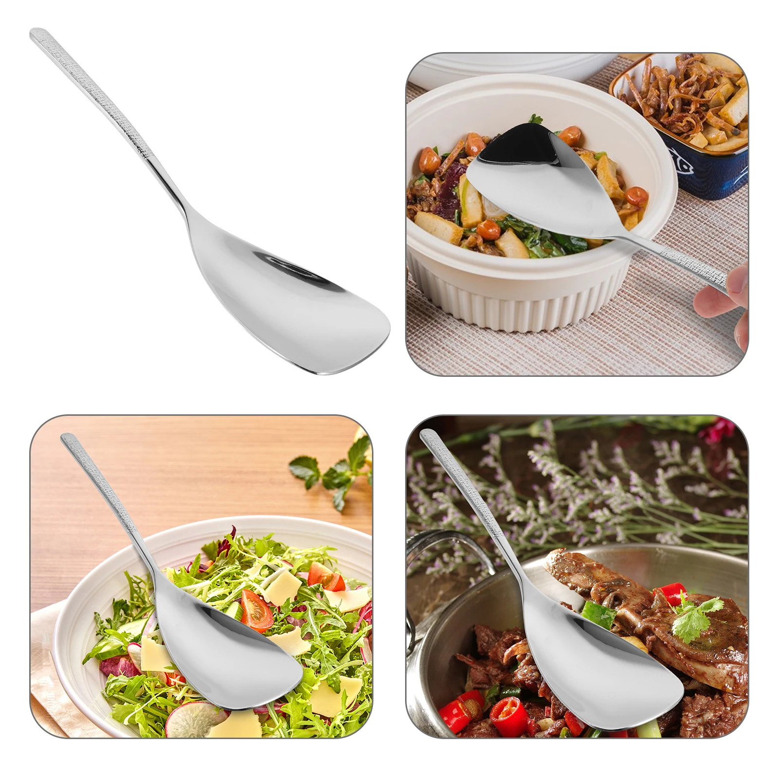 1pcs Stainless Steel Serving Spoon European Hammered Design Large Kitchen Utensils for Cooking Buffet Party Salad Rice