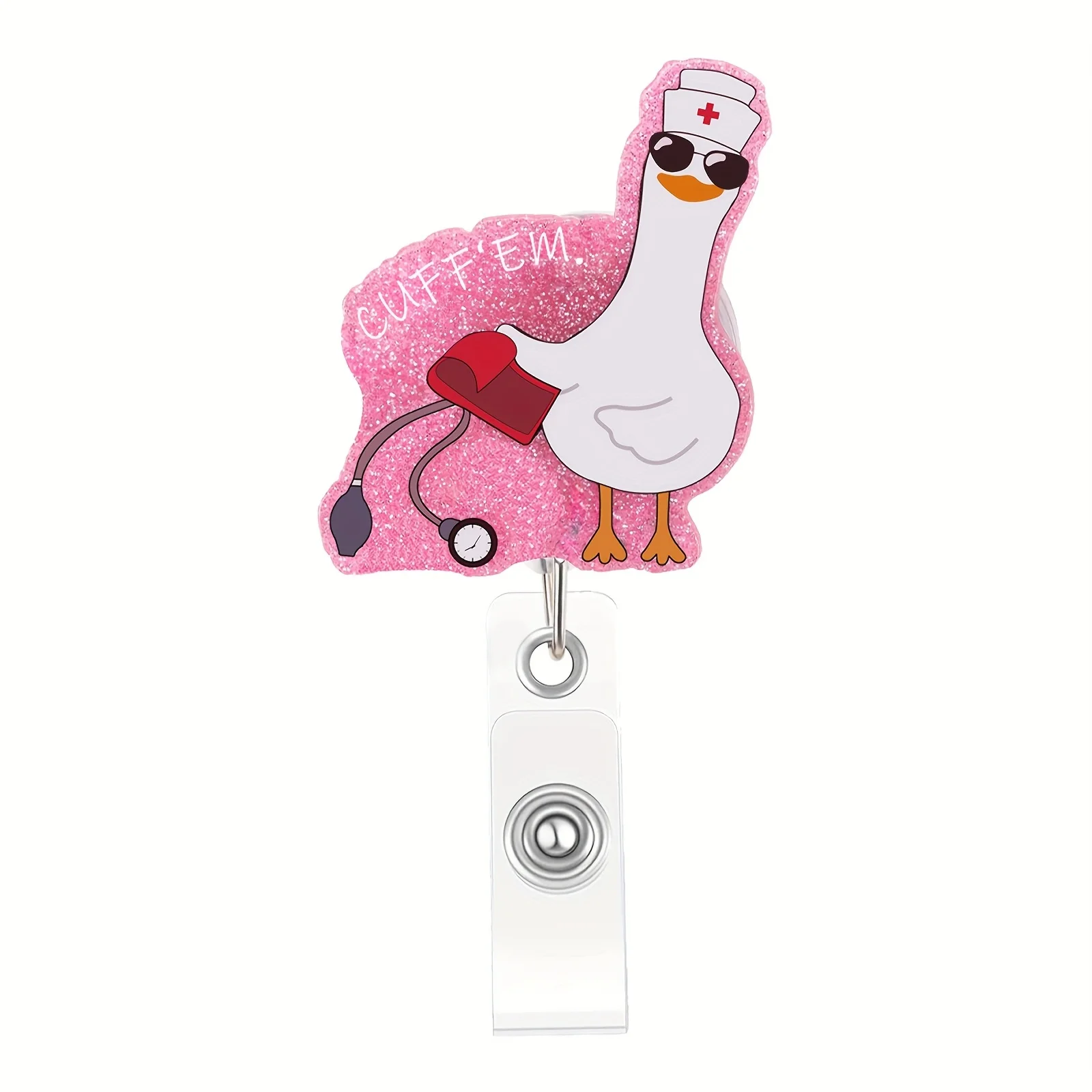 بكرة شارة ممرضة أوزة مضحكة، حامل شارة الكفة Em مع مشبك قابل للسحب، هدايا لطيفة لطلاب التمريض RN LPN MA للعمل الطبي