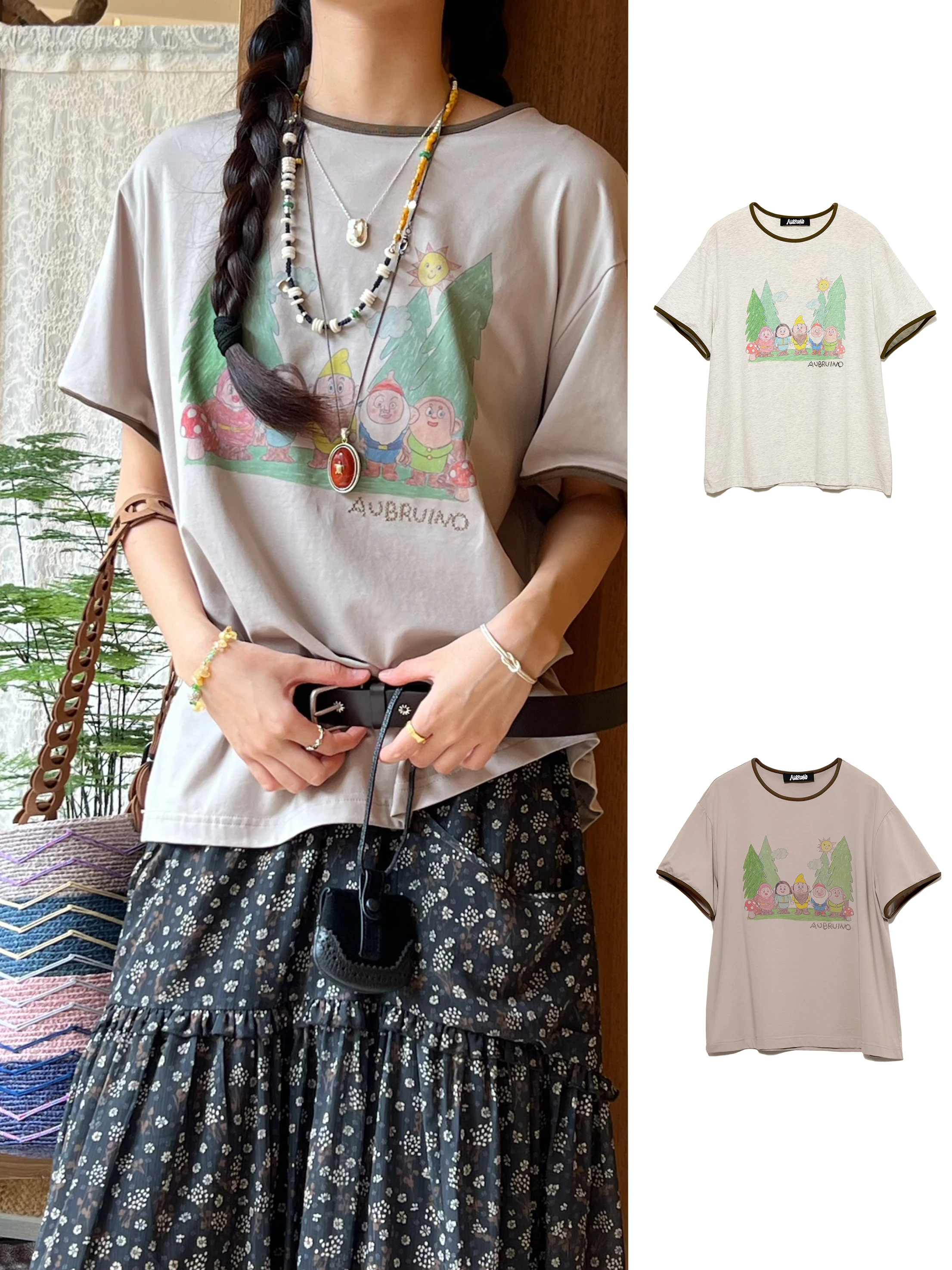 

Aubruino ort Sve T-irt Cartoon Print Coloring Children's Fun Top Women's Casual Sle Loose Fit Cotton Blend