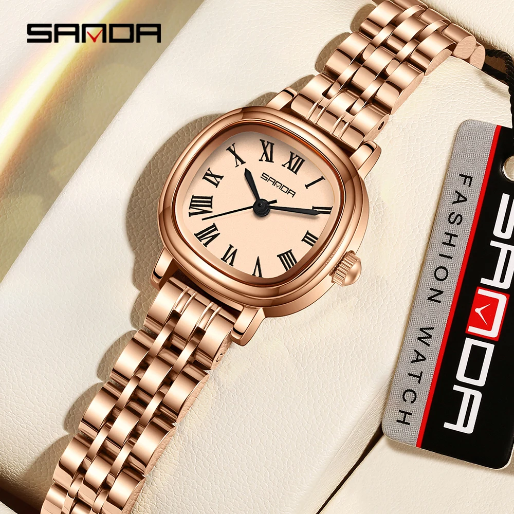 

SANDA Women Quartz Watch Fashion Elegant Rose Gold Simple Roman Analog Display Stainless Steel Strap Wristwatch for Ladies 1137