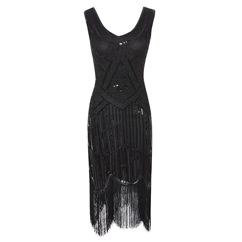 Women's Elegant Wedding Guest Dress: U Neck Sleeveless Mini Sequin Beaded Low Waist Party Dress for Prom Wedding Party Event