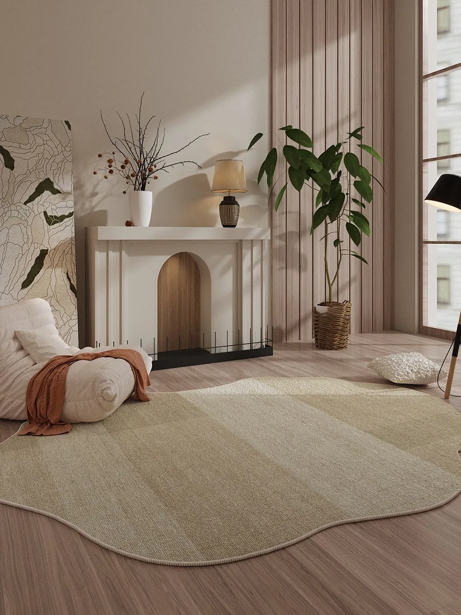 

Special Shape Beige Cream Carpet Minimalism Striped Geometric Carpet for Living Room Bedroom Decoration Artistic Easy Clean Rug