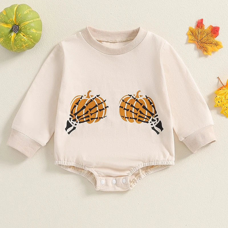 

2024-06-15 Lioraitiin Baby Halloween Casual Romper Long Sleeve O Neck Pumpkin Print Sweatshirt Romper