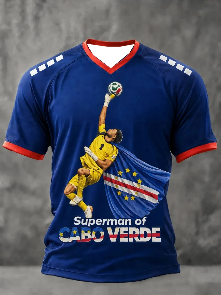 26-27New Cape Verde Goalkeeper Fan Customized Casual Sports Fast Drying Breathable 3D Printed Tee for Family and Children's Wear