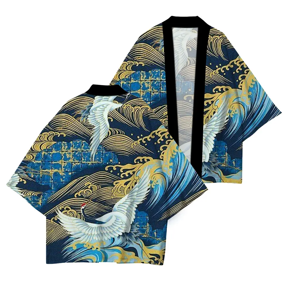 Ropa tradicional japonesa, Kimono japonés, estampado de crisantemo, cárdigan cómodo de alta calidad, Media manga