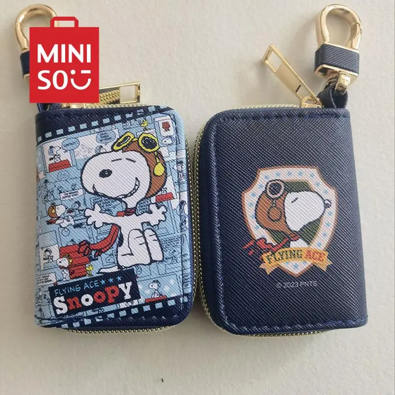 Kawaii Snoopy Car Key Bag Mision Anime Cartoon Pu Leather Zipper Style Handheld Change Coin Bag Birthday Halloween Gift Girls