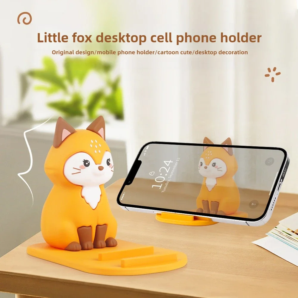 

New fox mobile phone holder desktop ornament, cute cartoon holder office desktop holder