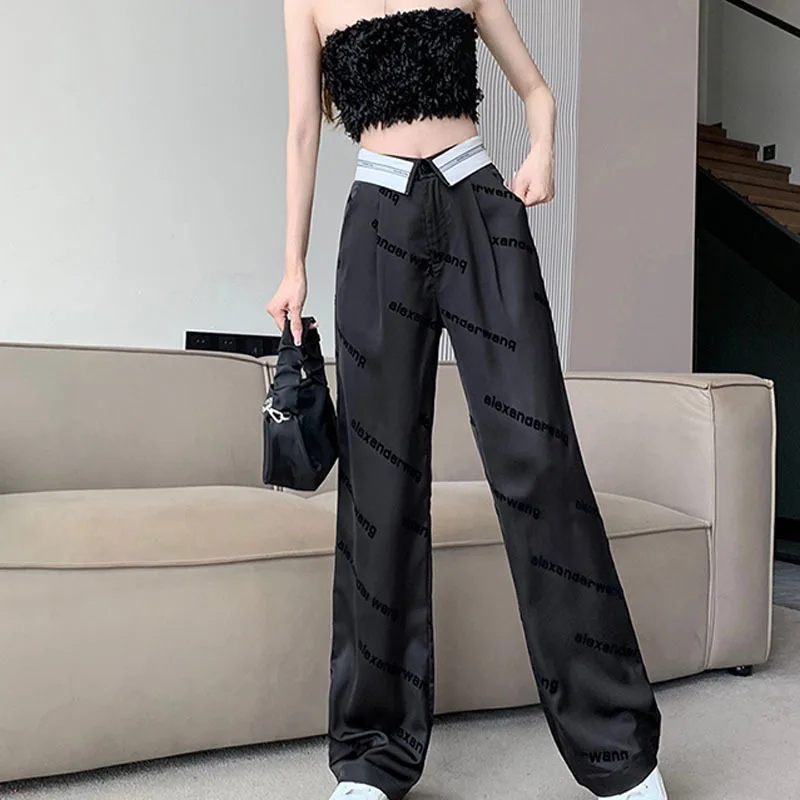 Chic New Sports Pants Women High Waist Black American Trousers OL Casual Loose Straight Wide Leg Pants Female