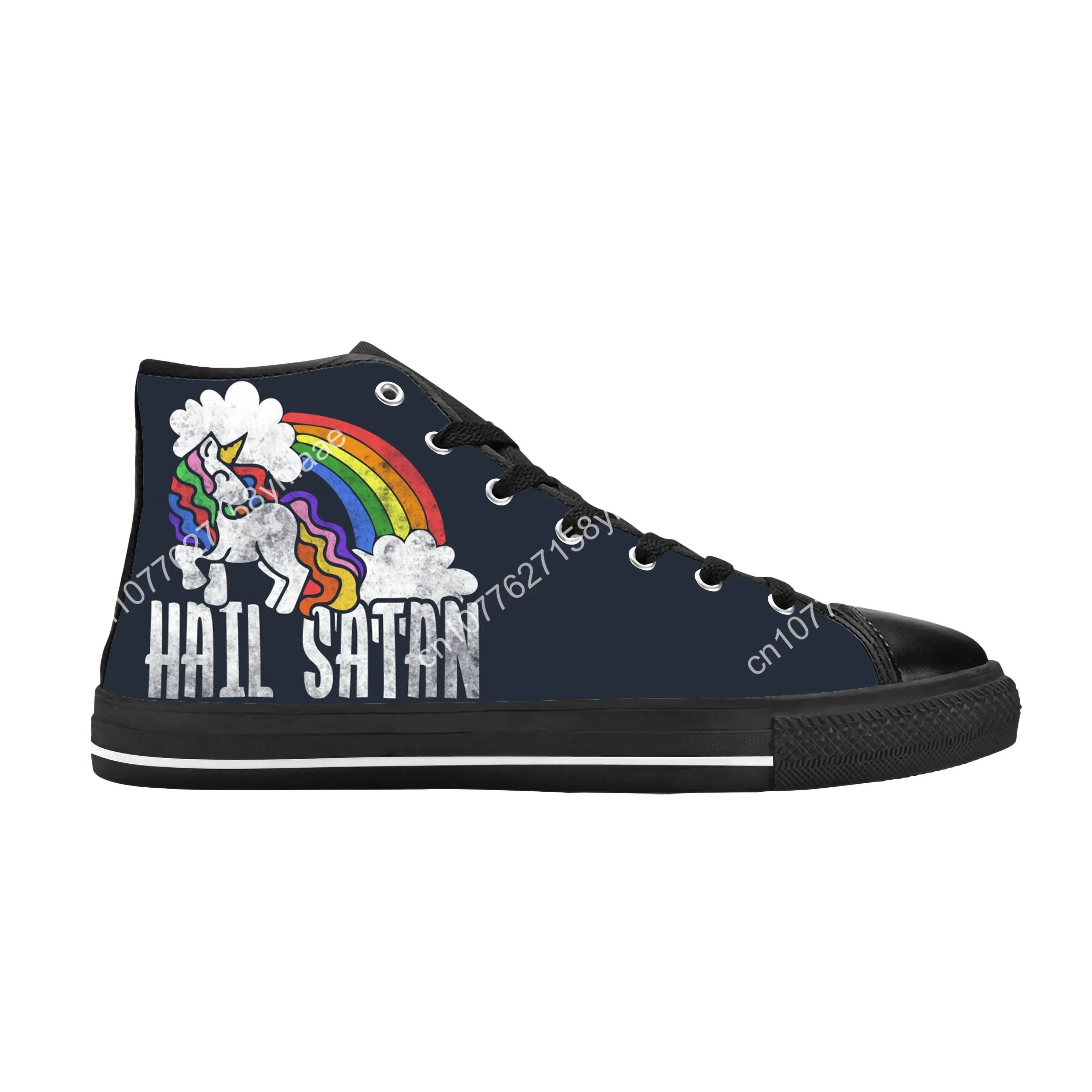 Hail Satan Death Metal Unicorn Rainbow Satanic Casual Cloth Shoes High Top Comfortable Breathable 3D Print Men Women Sneakers