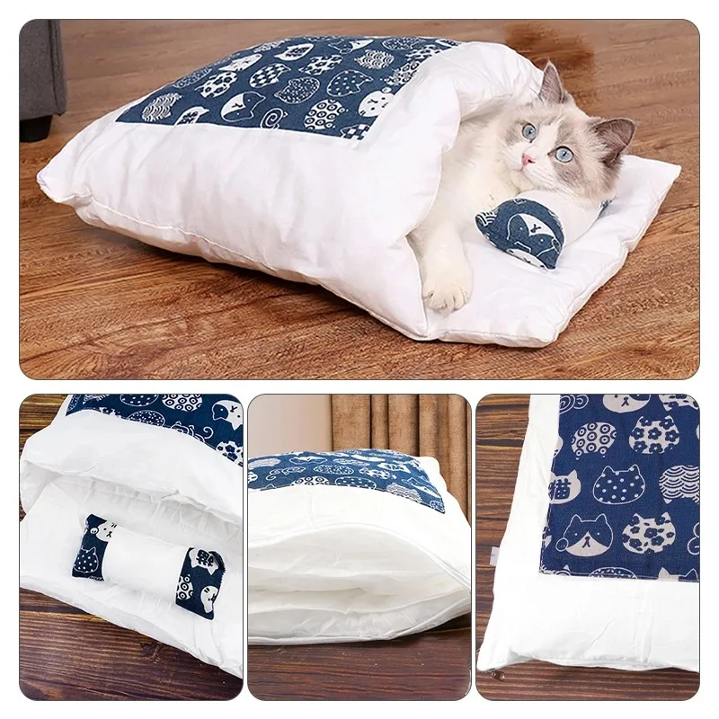 Kawaii Removable Cats Bed House Home Supplies Products for Adult Cats Large Pet Dog Bed Cat's House Cave Comfortable Food Cute