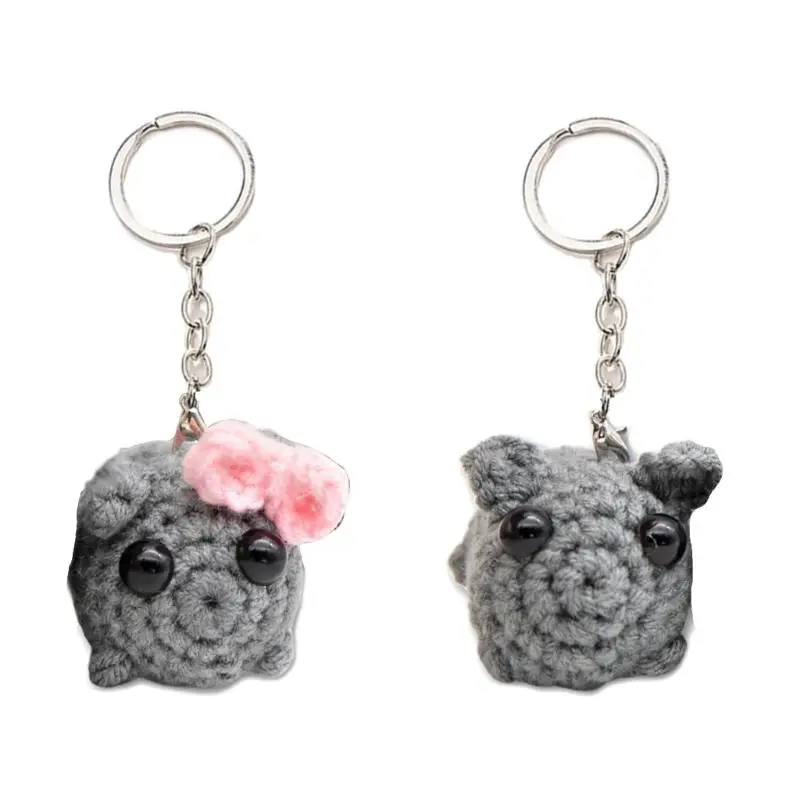 Portable Crochet Sad Hamster Keychain Charm Pendant 2 Pieces Set Gift Box with Sweet Card for Couples Trendy Adults