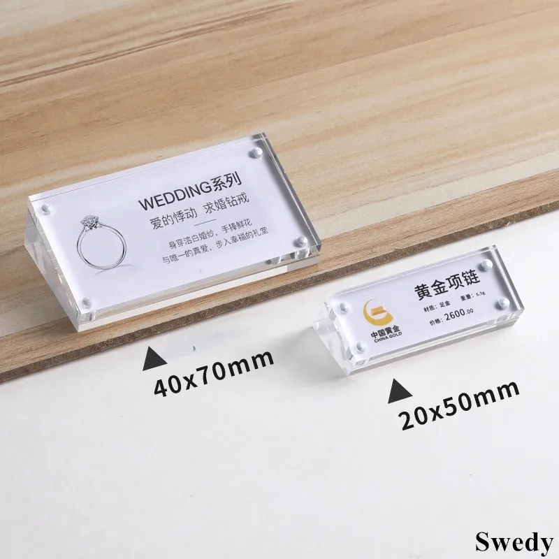 70x40mm Magnetic Clear Slant Back Acrylic Name Plates Sign Holder Display Stand Mini Table Price Label Card Holder Tags