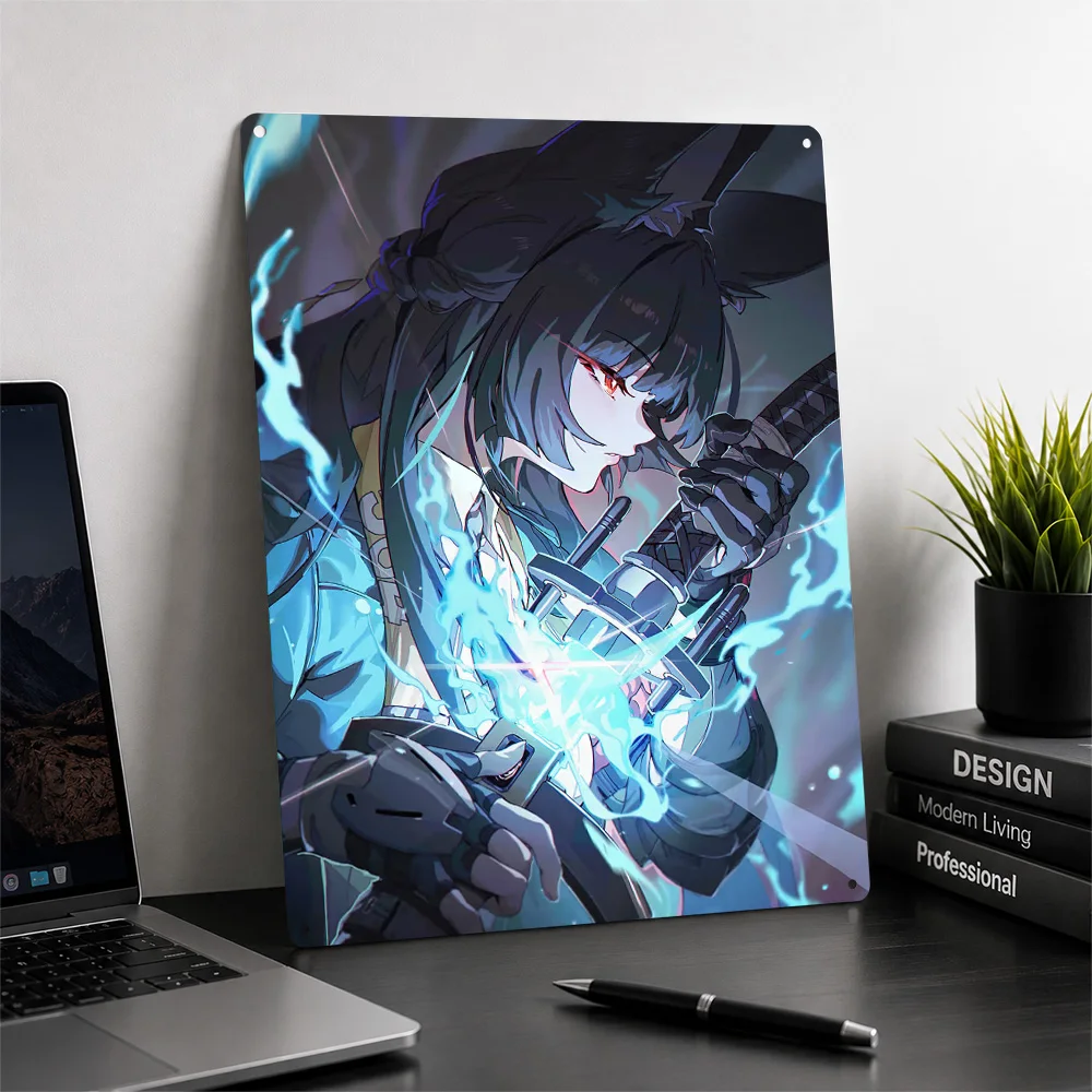 Hoshimi Miyabi Zenless Zone Zero 3D Printed Texture Poster Personalized Wall Art Retro Metal Tin Signs for Decoration Bedroom