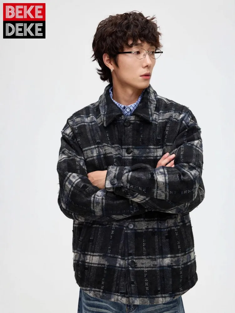 

Winter Mens Casual Striped Down Coat Single Breasted Thicken Warm Shirt Jacket High Street Loose Fit Fashion Cargo Outerwear