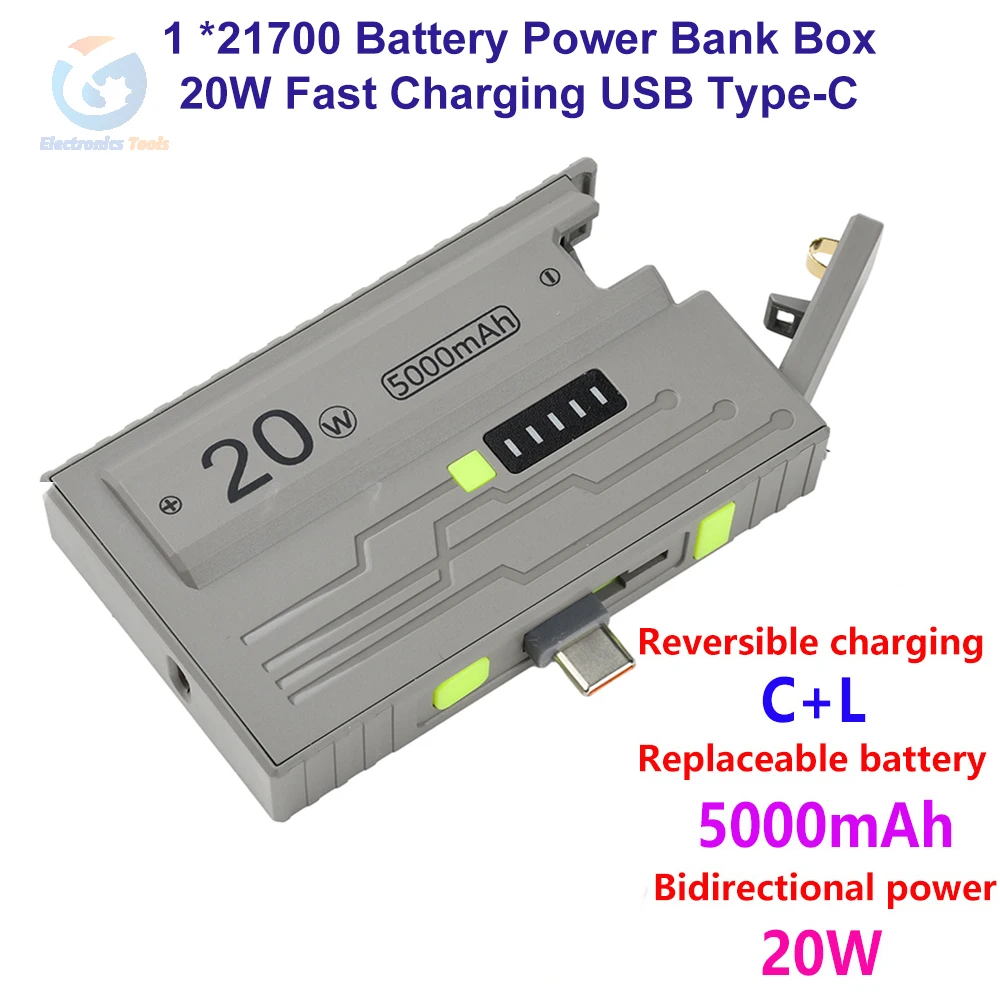 1 *21700 Battery Box DIY Kit Power Bank Case USB Type-C 20W Fast Charging Power Bank Box Dual Mode Suppors Small Current