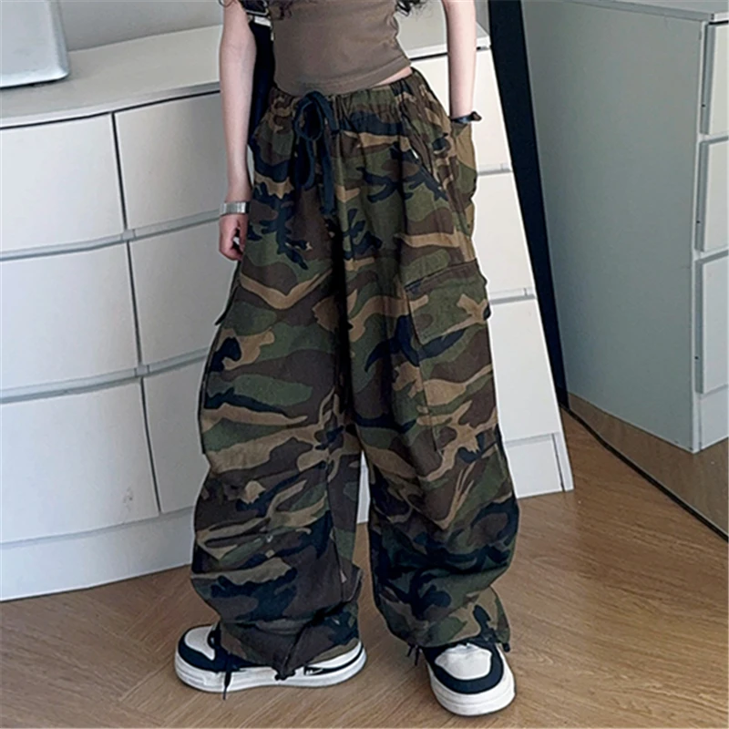 Teen Girl y2k Retro Cargo Pants Kids Hip Hop Rapper Dance Camouflage Pattern Unisex Loose Trousers Kids Child Trendy Trackpants