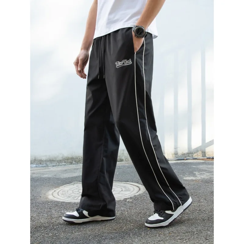 

American Retro Straight Leg Casual Pants Youth Student Elastic Waist Sports Loose Thin Workwear Long Trousers for Men Pants