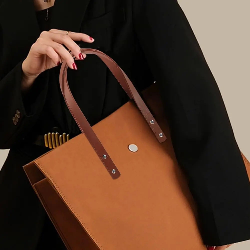 DIY Crochet Bag Bottom Handles Set Leather Handbag Strap Purse Replacement Belt with Rivets for Women Tote Bags Accessories