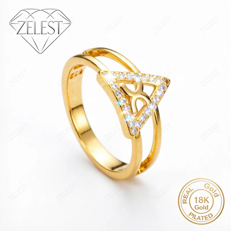 

925 Sterling Silver 18K Gold Plated 8# Exquisite Triangular Zircon Ring Women's Fashion Party Accessories Gift Jewelry