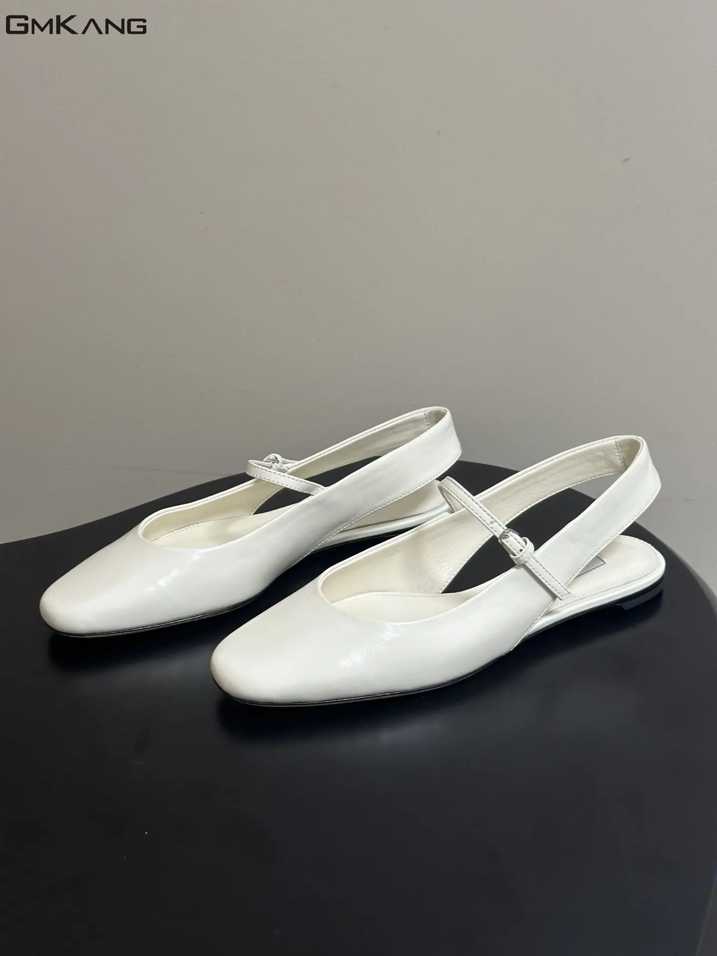 New Arrival Women  Leather Slingback Flat Pumps Square Toe Buckle Strap Mary Jane Shoes Elegant Office Daily Sandals