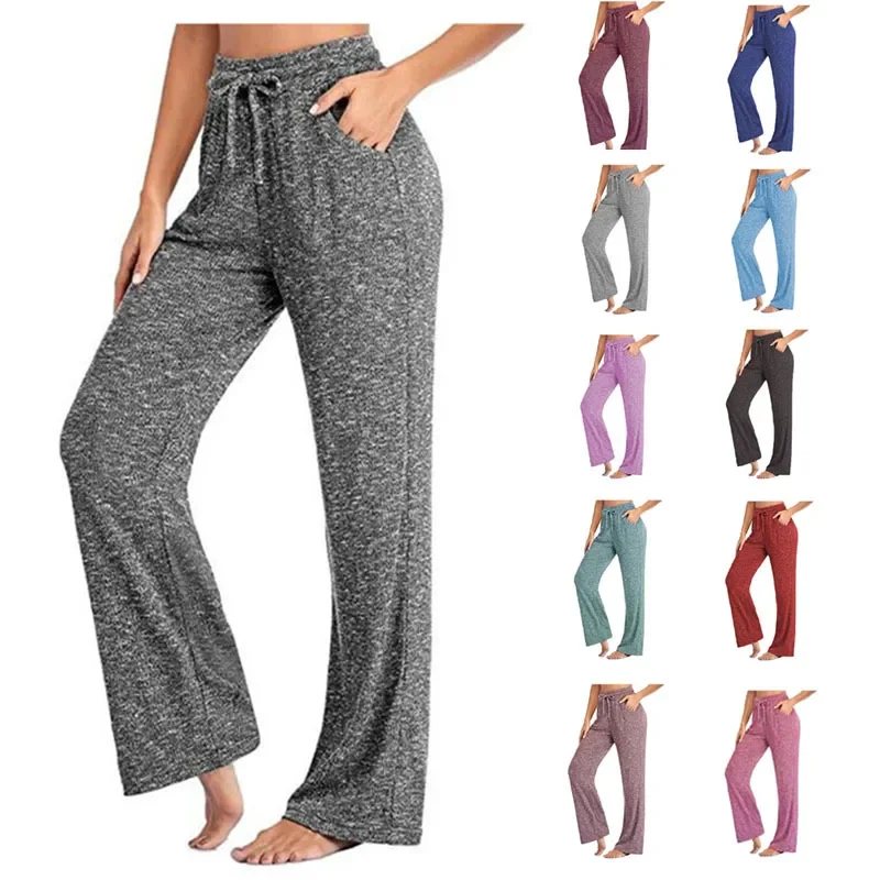 

Women's Wide Leg Pants Loose Casual Sports Long Leggings Stretchable Middle Waist Trousers with Tie Comfortable Solid S-5XL