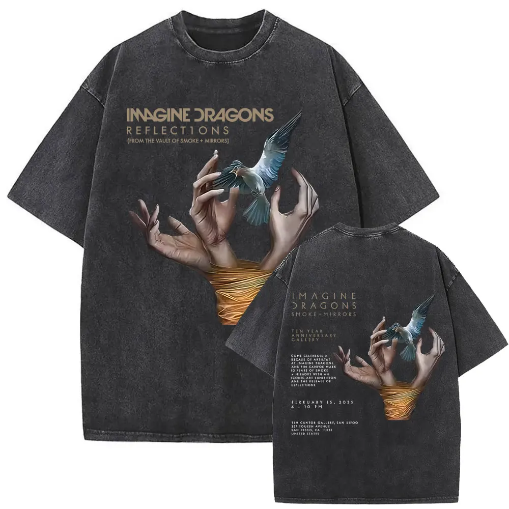 

Washed Vintage Rock Band Imagine Dragons Reflections From The Vault of Smoke + Mirrors 2025 Merch T Shirt Men Oversized T-shirt