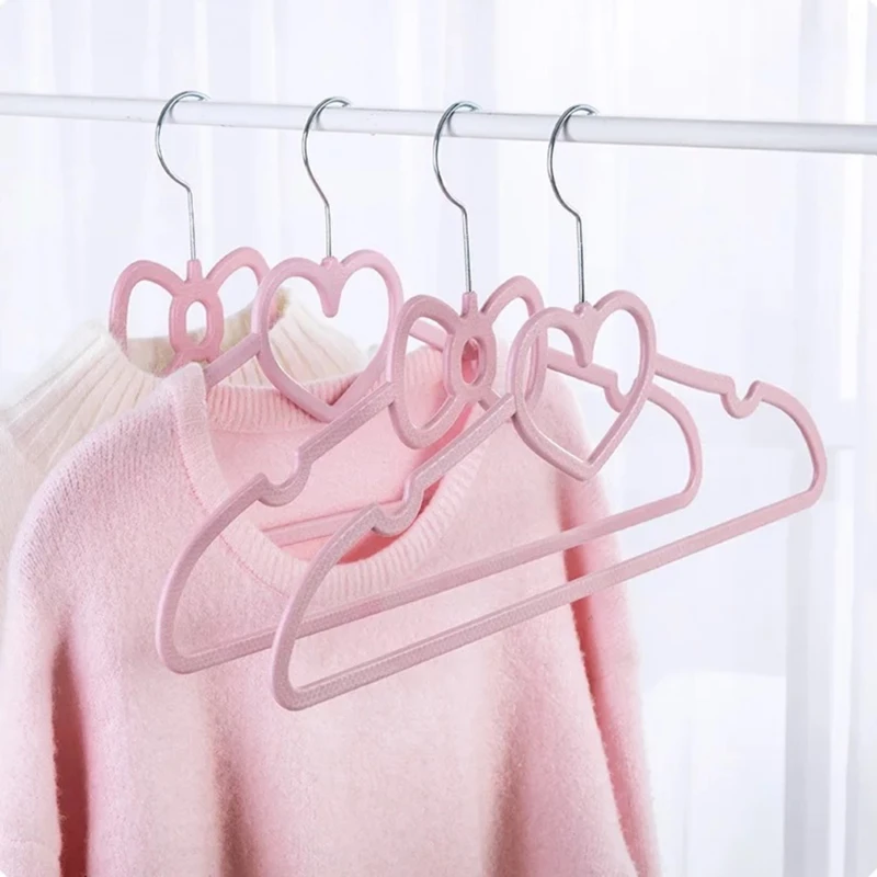 10Pcs Clothes Hanger Durable Abs Girly Heart Pink Love Bow-Knot Pattern Hanger Non-Slip Clothes Hanging Supplies