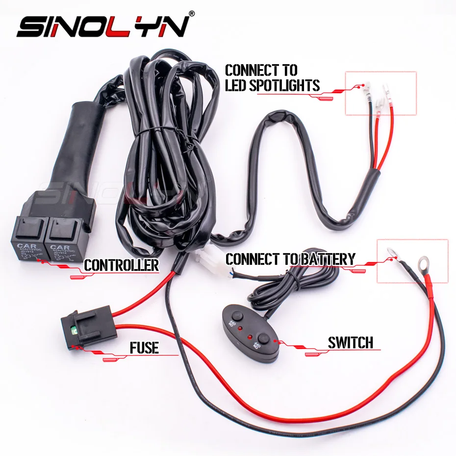 

240W Heavy Duty Wiring Control Switch Relay Harness For Bi LED Fog Light LED Spotlight PTF For Cars Off Road Vehicles 12V Cable