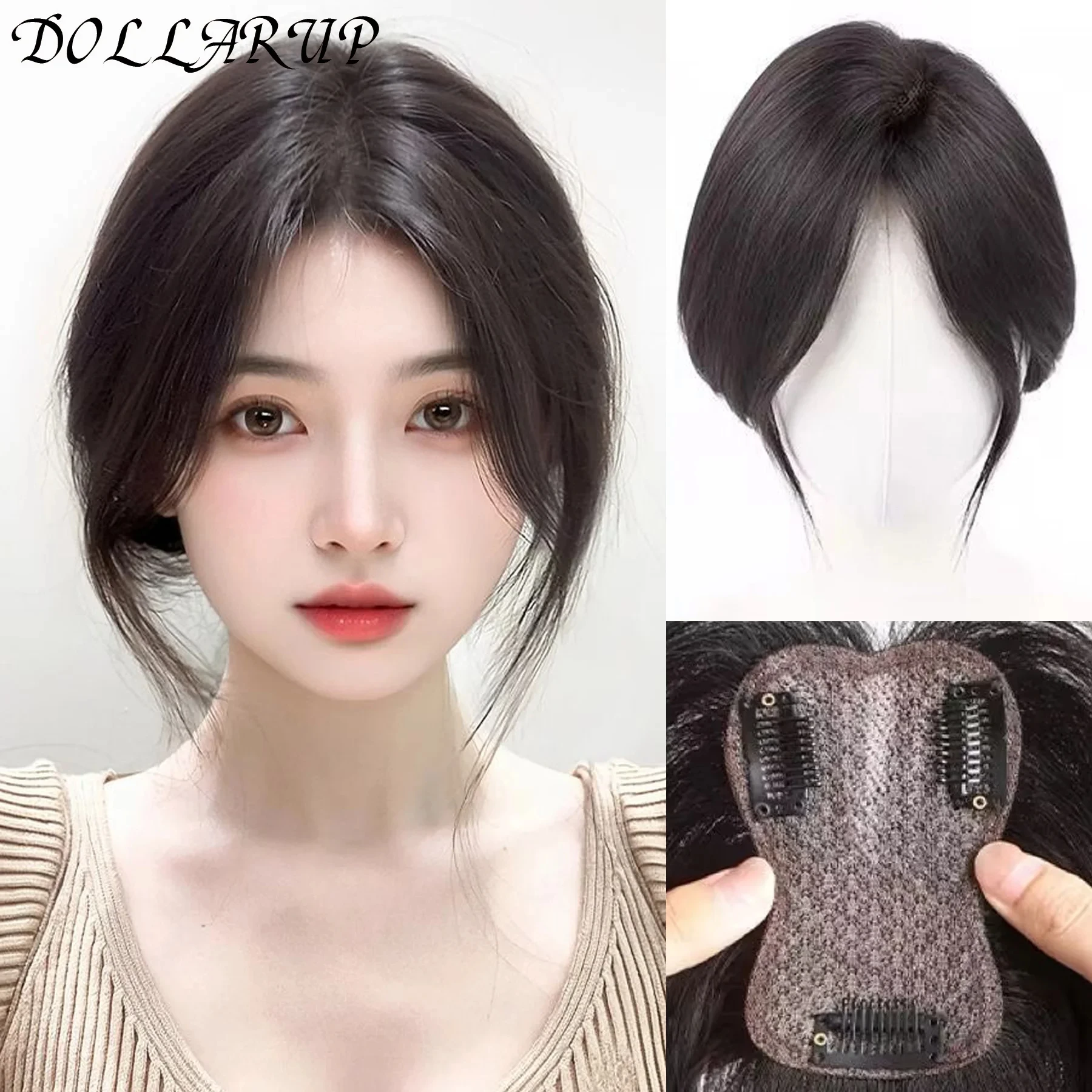 

JKL Synthetic Topper Hairpiece False Bang Clip-In Bangs Extension Natural Fake Fringe Invisible Clourse Hairpiece for Women