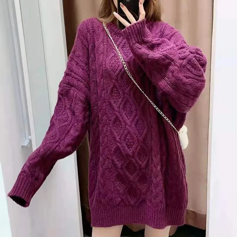 Nuovo 2024 inverno autunno donna pullover maglioni Oversize lavorato a maglia lanterna manica maglione moda solido maglieria minimalista semplice