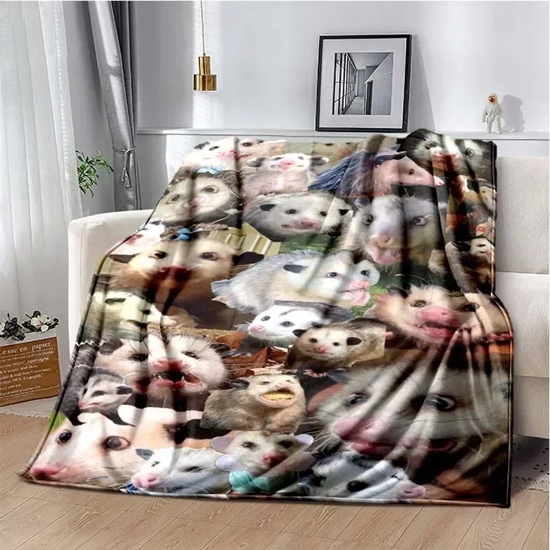 Opossum Screm Cute Pattern Blanket Flannel Plush Blanket Possum Animal Soft Throw Bedroom Sofa Warm Blanket Picnic Gift Custom