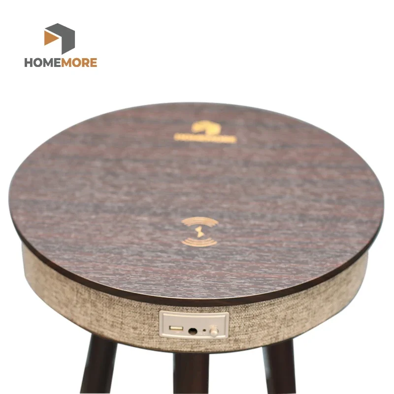 2 speakers 10w each hidden modern round wooden top 3 oak legs smart blue tooth speaker coffee table with 15w fast charging