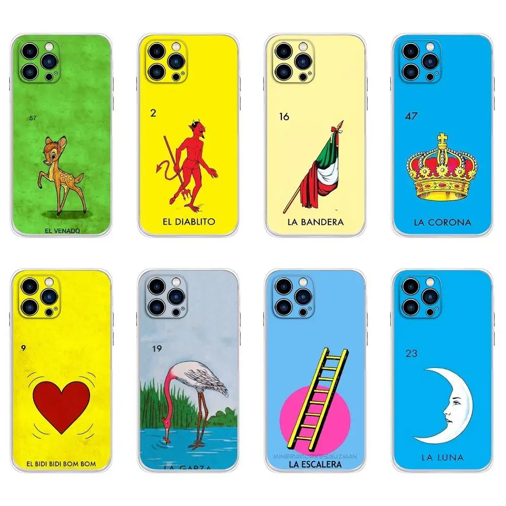 

Mexican Bingo Loteria-as Phone Case For iPhone 16,15,14,13,12,11 Plus,Pro,Max,XR,XS,Plus,E,Mini Transparent Soft Cover
