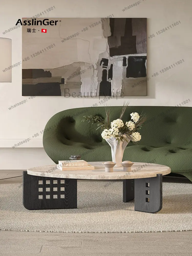 

Medieval wabi sandy wind natural travertine coffee table minimalist small apartment