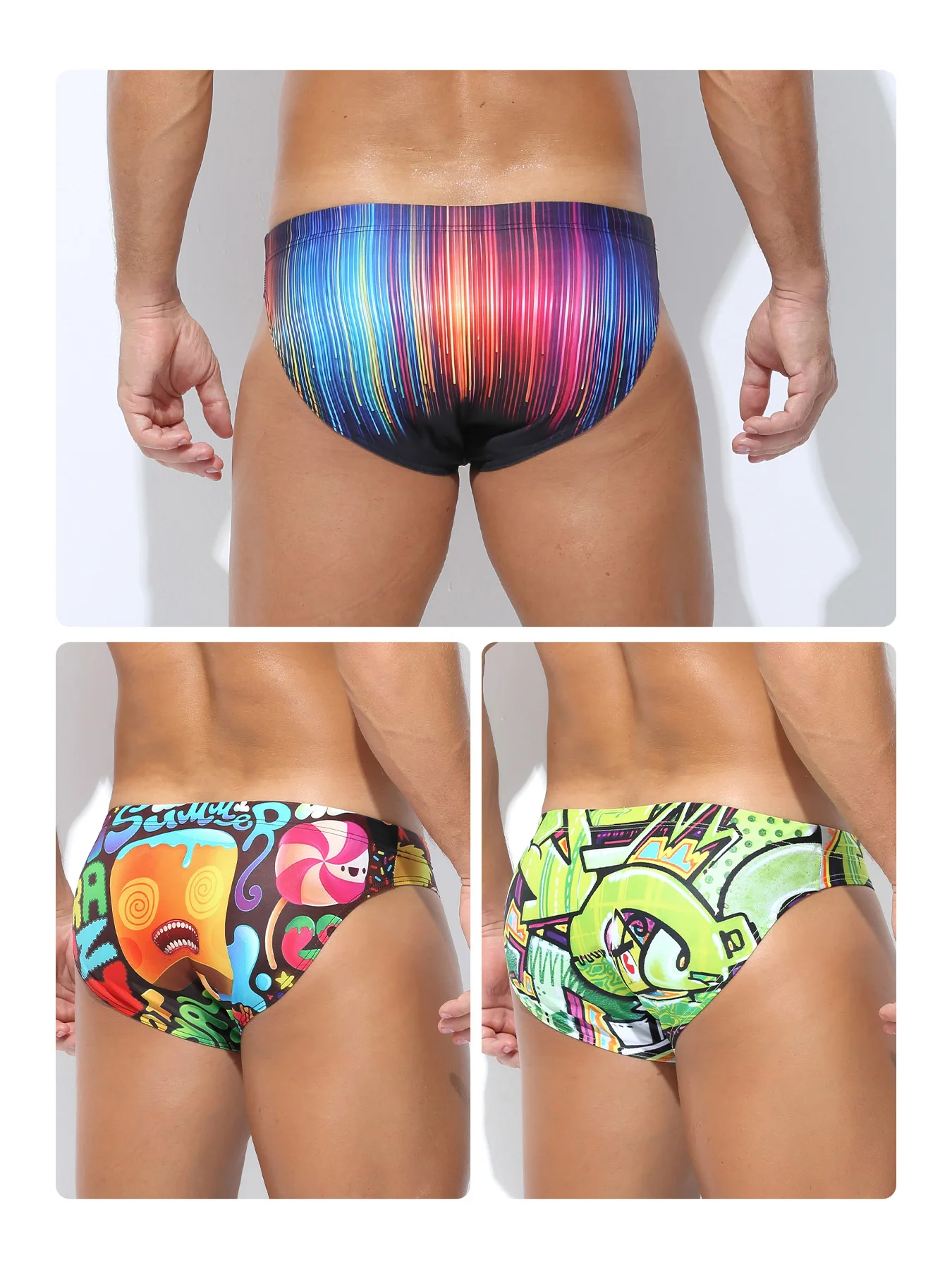 Men's Swimsuit Swim Briefs Bikini Sexy Swimwear Leopard Elastic Underwear Low Rise Beachwear Pool Party Sunbathing 3PCS