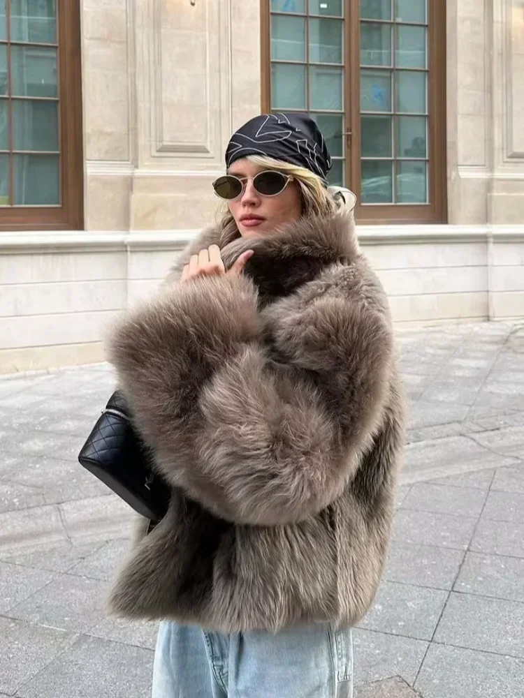 Jaqueta curta de pele sintética feminina elegante moda gola único breasted casacos soltos senhora nova diária jaquetas de rua alta