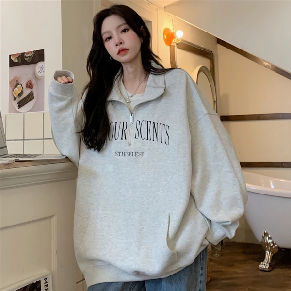 

Women'S Sweatshirts Y2K Fur Hood Strecth Bf Teens Clashing Three-Dimensional Patch Washed Stitching Contrast Contrast-Color