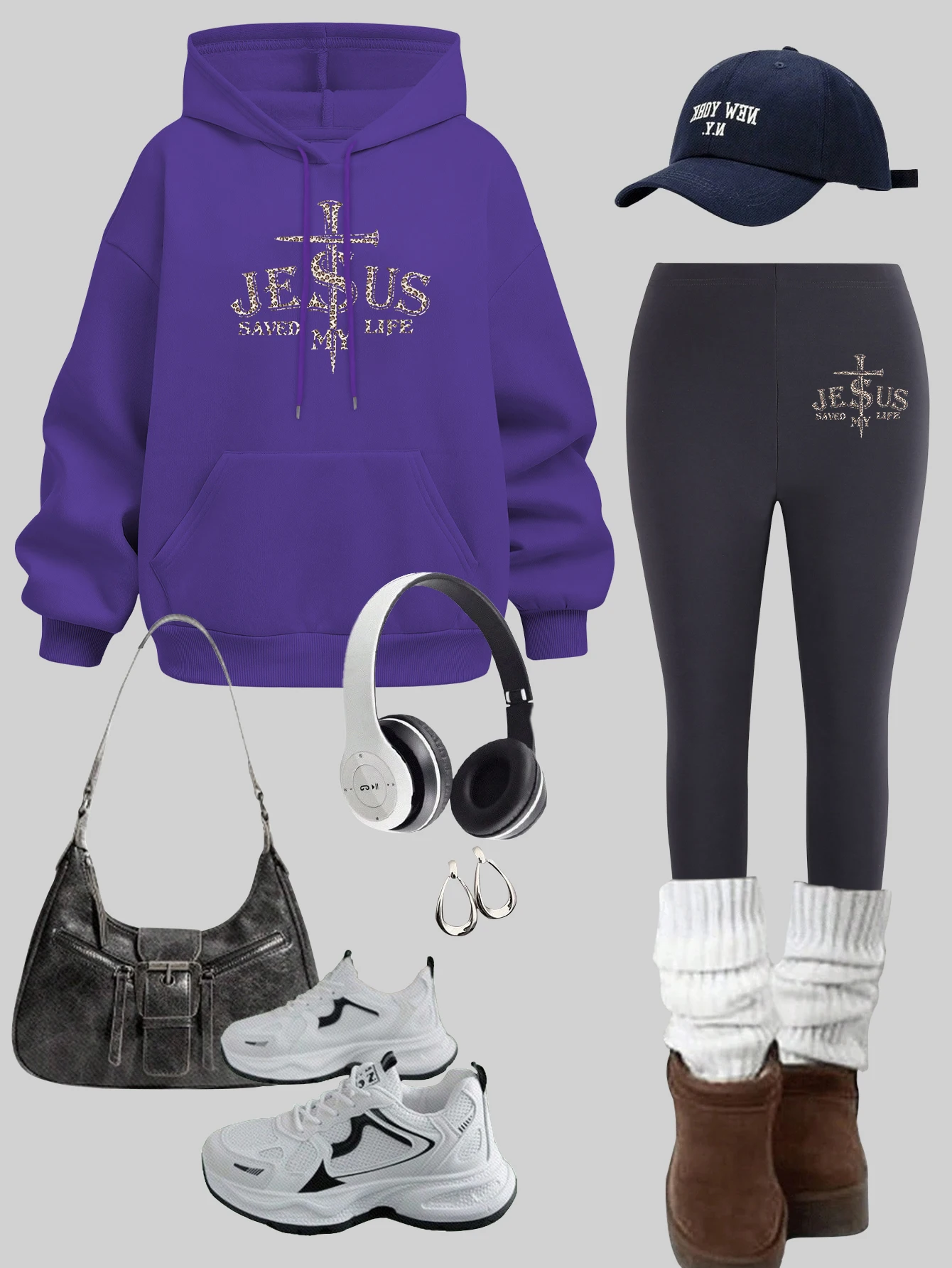 

Jesus Saved My Life Prints Women Hoodies Set Y2K Thicken Hip Hop leggings Casual Autumn Woman Pullover Pocket Pants Sets